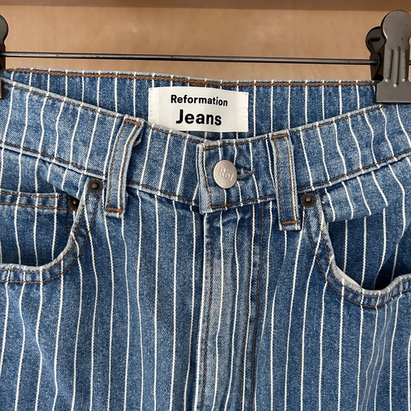 Reformation Blue Striped High Waisted Jeans - Picture 4 of 10